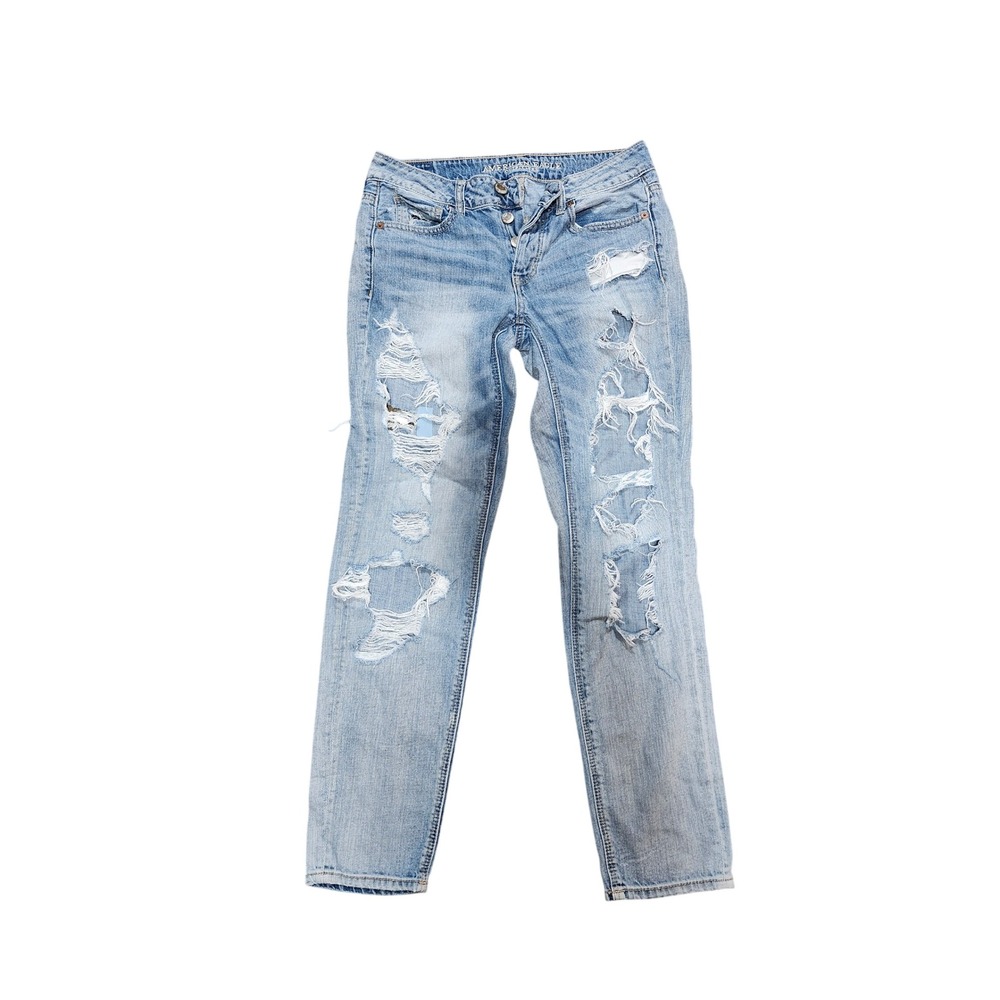 American Eagle Tomgirl Low rise Jeans 2 Reg Light 28 x 30 Distressed Button Fly